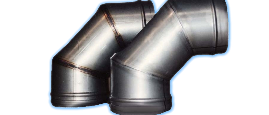 Welded stainless pipe elbows before and after treatment